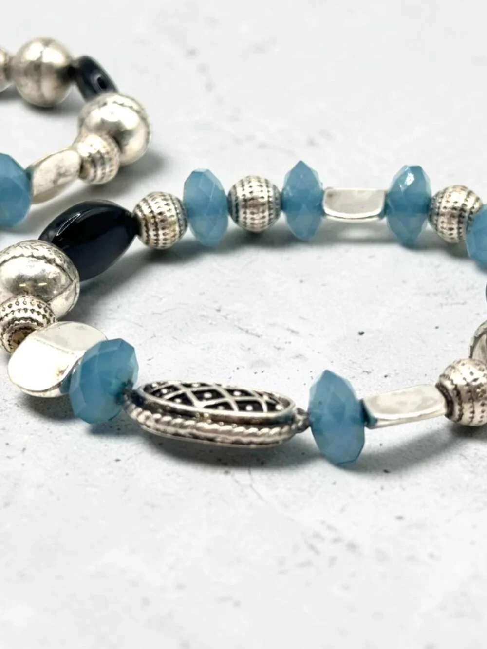 Silver-Tone Beaded Stretch Bracelets, Set of 2